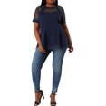 thumbnail image 2 of GRACE & GRANDEUR Women's Plus Size Round Neck Swing Peplum Mesh Lace Top Blue 4X, 2 of 7