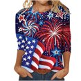 thumbnail image 2 of Lenago Débardeurs d'Été Grande Taille pour Femmes Mode Manches Courtes Col Rond Rétro Imprimé Ample Blouse Manches Trois-Quarts Tenues du 4 Juillet pour Femmes, 2 of 4