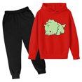 thumbnail image 1 of RXIRUCGD Mode Filles et Garçons Enfants Manches Longues Décontractées Imprimé Dinosaure Hauts Ensemble à Capuche Manches Longues (Rouge, Taille:9 Ans), 1 of 2