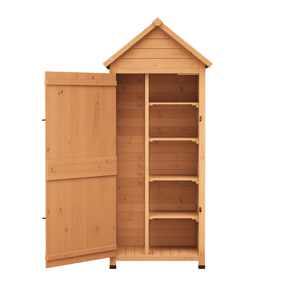 Remise de Jardin Extérieure Imperméable – Petite Armoire de Rangement en Bois avec 4 Tablettes, Porte Verrouillable – Organisateur Compact pour Patios, Cours Arrière, Balcons – Fini Naturel