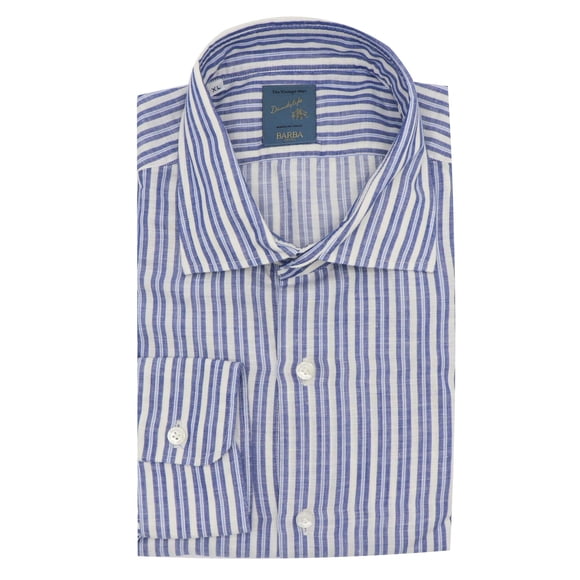 Barba Napoli Men's Blue / White Dandylife Striped The Vintage Shirt Casual Button-Down - L