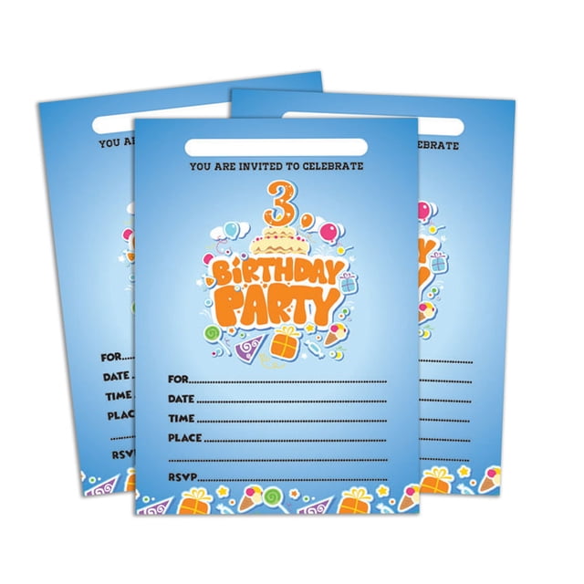 Darling Souvenir Blue Birthday Invitation Card 28 Pcs Fill or Write In Blank Invites Printable Party Supplies 5 x 7 Inches