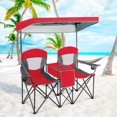 thumbnail image 1 of Gymax Folding 2-person Camping Chairs Double Sunshade Chairs w/ Canopy Red, 1 of 10