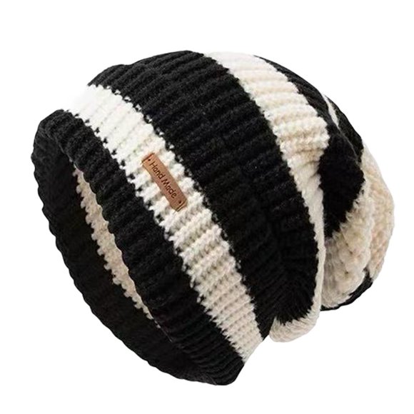 SharkTRUE Fashion Striped Hat Accessories Warm Beanie Soft Loose Fit Comfortable Knitted Hat Women