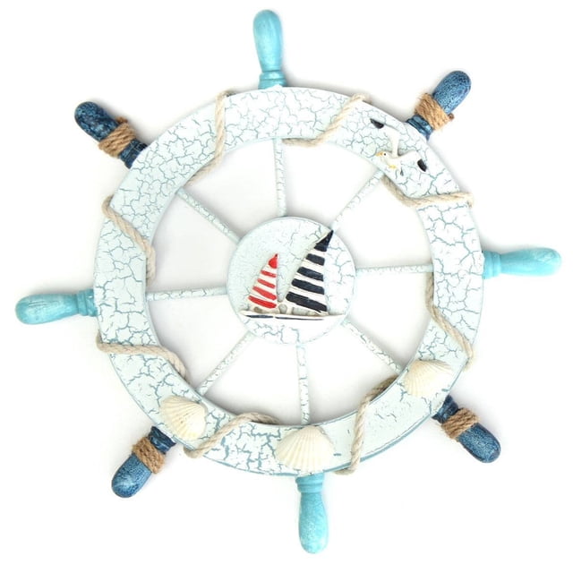 MasteelfCA Nautical Beach Wooden Boat Ship Steering Wheel Fishing Net Shell Home Wall Decor (Sailing)