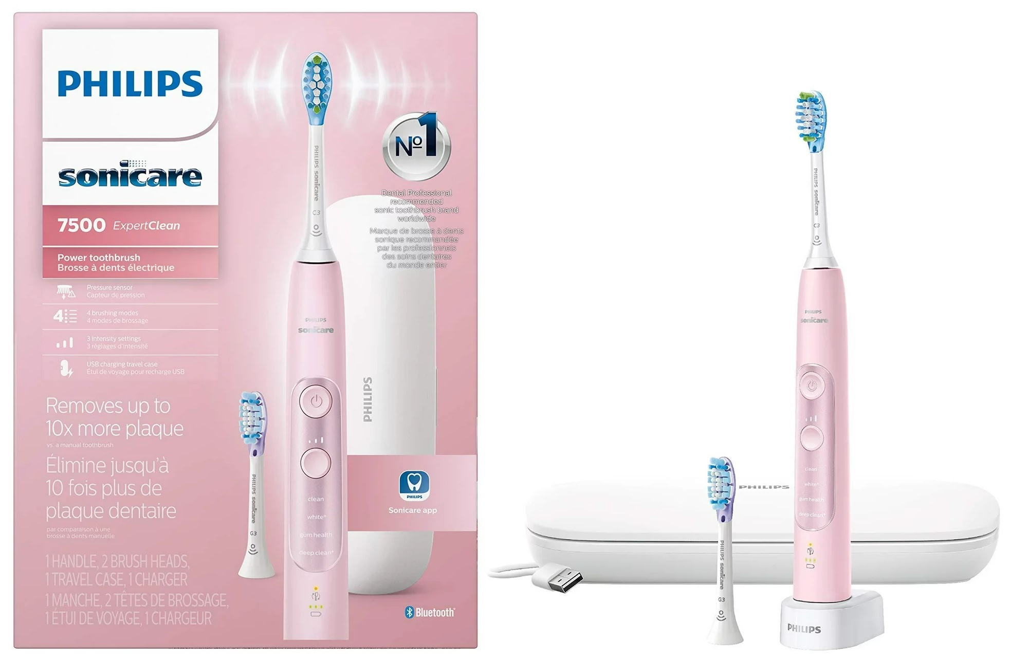 Philips Sonicare ExpertClean 7500 Rechargeable Electric Toothbrush for Adults, Pink HX9690/07