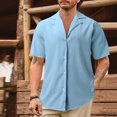 thumbnail image 2 of BOBOGOJP Chemises Boutonnées pour Hommes Rétro avec Poche Manches Courtes, Bleu Ciel L, 2 of 5