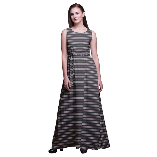 Bimba Check Women Long Tank MaxiDress Round Neck Printed Party Gown-X-Large