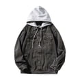 thumbnail image 1 of RKSTN Jackets for Men Fall Fashion Motorcycle Solid Color Button Pocket Long Sleeved Hooded Denim Jacket Mens Coats, 1 of 3