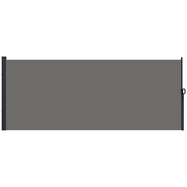Outsunny 13' x 6' Retractable Side Awning in dark grey, ideal as an outdoor privacy screen for gardens or patios. Made with UV30+ PU-coated polyester fabric to shield against sun, wind, and UV rays. Features a powder-coated metal frame for durability and a clip lock handle for smooth retractable operation. Designed for secure attachment to walls, concrete, or wood surfaces.
