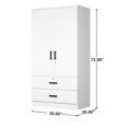thumbnail image 4 of Better Home Products Armoire Garde-Robe en Bois à 2 Portes avec 2 Tiroirs, Blanc, 4 of 11
