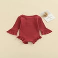 thumbnail image 2 of Baby Girl Knitted Ribbed Long Sleeve Ruffle Romper Bodysuit Onesie Tops, 2 of 6