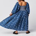 thumbnail image 2 of Robe Longue pour Femmes Manches Longues Col Carré Broderie Fleur Robe Évasée, 2 of 5