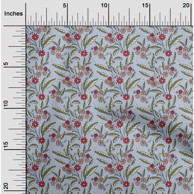 oneOone Polyester Lycra Fabric Leaves & Floral Block Print Fabric BTY 56 Inch Wide