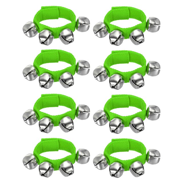 Unique Bargains 8 Pcs Cloches de Poignet, Cloches de Jingle Cloches de Cheville Instruments de Percussion Groupe de Rythme Musical 4 Cloches Argentées, Vert Clair Foncé