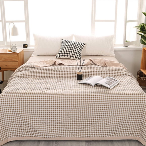 Summer Cooling Quilt, Washed Cotton, Lightweight Breathable Comforter, 150x100cm/59x39in, Khaki, Soft, Moisture-Wicking, All-Season Bed Cover