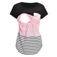 thumbnail image 1 of 2025 Hauts de Maternité à Manches Courtes Unis pour Femmes Col Rond à Rayures Imprimées Pantalons de Maternité Grande Taille Hauts d'Allaitement T-Shirt Blouses de Maternité pour, 1 of 4