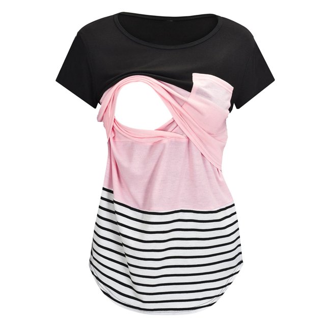 2025 Hauts de Maternité à Manches Courtes Unis pour Femmes Col Rond à Rayures Imprimées Pantalons de Maternité Grande Taille Hauts d'Allaitement T-Shirt Blouses de Maternité pour