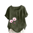 thumbnail image 1 of Pisexur Hauts pour Femmes, Chemisiers pour Femmes Chic Décontracté, Haut en Lin Décontracté pour Femmes à Col Rond Grande Taille Imprimé à Manches Courtes T-shirt Blouse Vert Armée, 5TG, 1 of 2