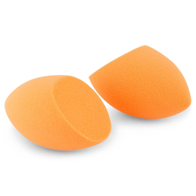 Real Techniques 2-Pack Orange Miracle Complexion Sponge with Revolutionary Foam Tech – 3-in-1 Design: Flat Edge for Contouring, Rounded Sides for Blending Large Areas, Precision Tip for Blemishes –