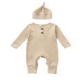 thumbnail image 1 of MesaSe Infant Baby Boys Jumpsuit and Hat Set  Solid Knit Ribbed Long Sleeve Crew Neck Button Romper One-Piece Clothes, 1 of 6