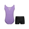thumbnail image 1 of Moggemol Kids Girls Sheer Mesh Patchwork V-Back Dance Unitards Solid Color Sleeveless Bodysuit with Botty Shorts Set Purple 10, 1 of 7