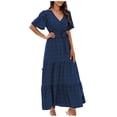 thumbnail image 1 of Yuyuzo Robes d'Été pour Femmes 2025 à Col en V en Mousseline Boho de Plage Robe Midi Plissée Fluide Évasée à Volants Unie Longue Robe, 1 of 4