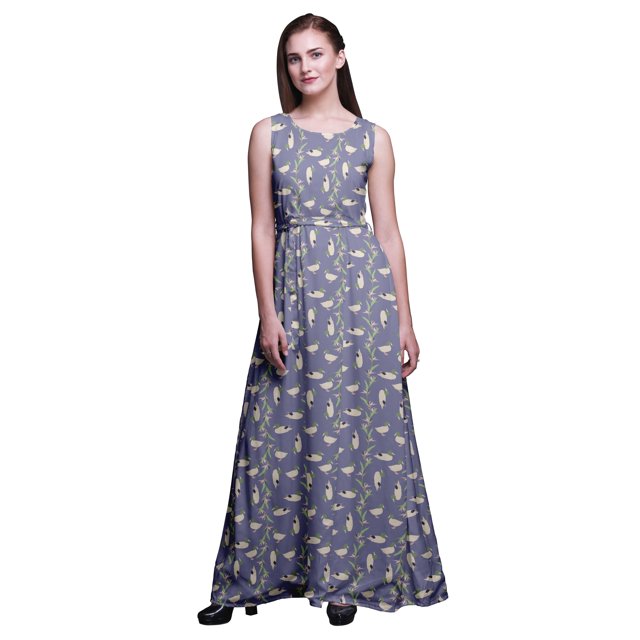 Bimba Robe Longue Imprimée pour Femmes avec Oiseaux, Débardeur Maxi, Tenue de Villégiature, Robe de Soirée - Petit
