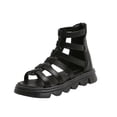 thumbnail image 1 of Girls Strap Sandals Gladiator Sandal Back Zipper Open Toe High Top Platform Solid Color Soft Sole Non Slip Comfortable Breathable Lightweight Summer Leather Flats for 3-11 Years Black, 1 of 5