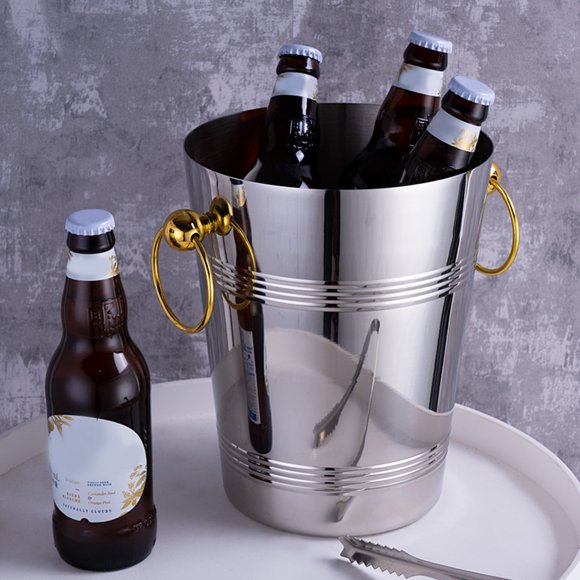 Seau à Glace en Acier Inoxydable pour Vin Champagne 2/5 L Glacière à Vin Isolée Robuste pour Bars Hôtels Fêtes Antirouille Baril Épaissi