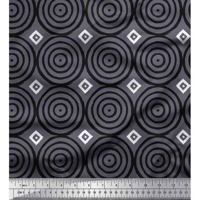 Soimoi Rayon Fabric Diamond & Circle Block Print Fabric by The Yard 42 Inch Wide