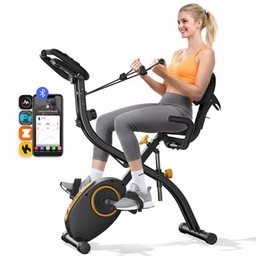 MERACH 4-in-1 Exercise Bike Quiet Folding Magnetic Upright Bikes with Arm Resistance Bands Home Workout Use,16 Levels of Resistance