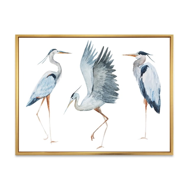 Designart Hérons II Cadre Flottant ART Mural Représentant Trois Hérons Bleus en Différentes poses sur une Toile en Coton Blanche de Qualité Supérieure, Enveloppé et Tendu sur un Cadre Flottant en Bois de 1 Po, Prêt à Accrocher comme Déco Murale Élégante.