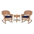 thumbnail image 1 of Jeco 3pc Wicker Rocker Chair Set in Honey with Blue Cushion, 1 of 10
