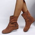 thumbnail image 2 of Bottes Mi-Mollet Décontractées pour Femmes, Mode, Boucle, Suède, Bout Rond, Plates, Sans Talons, Bottillons Courts, Hiver Automne, 2 of 7