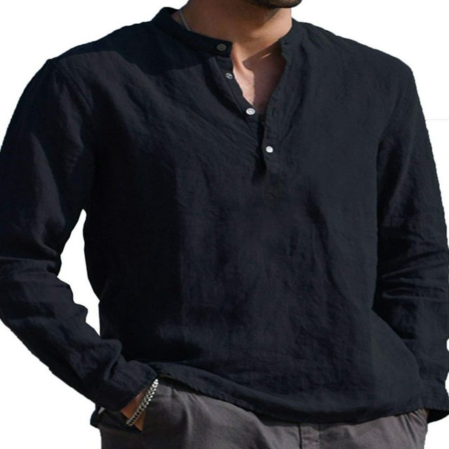 Mens Long Sleeve Button T Shirts Casual Plain Pullover Tops Loose Basic Tee
