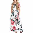 thumbnail image 1 of FhsagQ Robe pour Filles Robe à Manches Courtes à Imprimé Floral Ample Décontractée Longue Maxi avec Poches Robes de Pâques pour Filles Taille 14-16 Robes Formelles pour Filles Taille 14-16 Blanc 5-6 Ans, 1 of 4