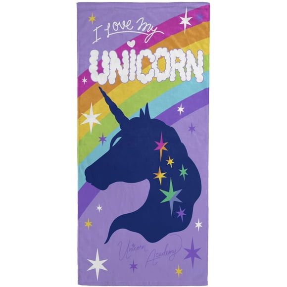 Jay Franco Unicorn Academy Bath Pool Beach Towel - Kids Purple Super Soft & Absorbent 100% Cotton Towel Measures 28 x 58