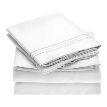 1800 Count SOFT FLAT FITTED Sheet Pillowcase Set /King/Full Size White
