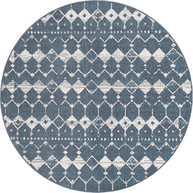 Unique Loom Tapis d'Extérieur Tapis Sud-Ouest 7' x 7' Rond Bleu Marine/ivoire