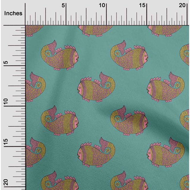 oneOone Tissu Popeline de Coton Bloc de Poisson Tissu de Décoration Imprimé BTY 42 Pouces de Large