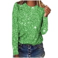 thumbnail image 2 of zanvin Chandails à Manches Longues à Imprimé de Paillettes pour Femmes, Coupe Ample Décontractée, T-Shirts à Col Rond, Chemisiers Scintillants pour Fête, Vert, m, 2 of 4