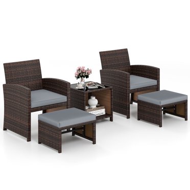 Costway 5PCS Patio Rattan Wicker Furniture Set Sofa Ottoman Cushion Gray