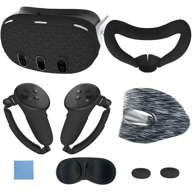Ensemble d'Accessoires VR pour Meta Quest 3, Comprend 7 Pcs : Couvre-Visage Protecteur, Poignées de Manette, Couvre-Casque, Protecteur d'Objectif et Couvre-Coquille