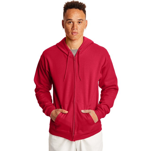 Hanes Mens ComfortBlend EcoSmart Full Zip Hoodie, XL, Deep Red