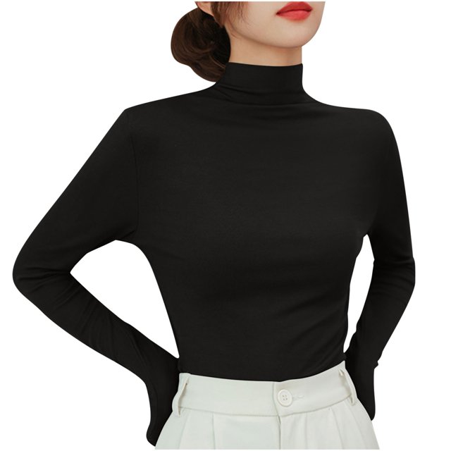 GigrtiJin Women's Turtleneck Long Sleeve Shirts Lightweight Slim Tops Summer Solid Color Basic Tight T Shirts Tee