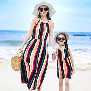 Robes Maman et Moi Vintage à Imprimé Floral à Bretelles Spaghetti à Col en V Robe Camisole de Plage
