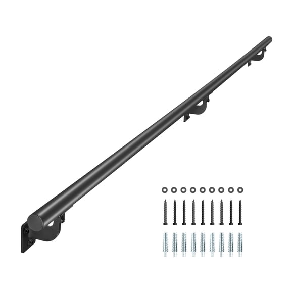 VEVOR 7ft Wall Mounted Stair Handrail Black Aluminum Indoor Outdoor Railing