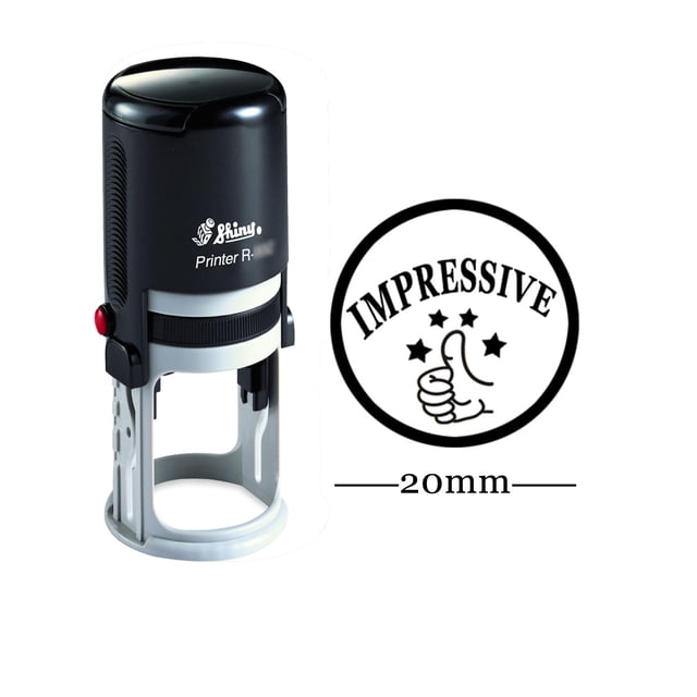 IMPRESSIVE Round Self Inking Kids Teacher Stamp Personalized 20mm Mini Shiny Rubber Stamp