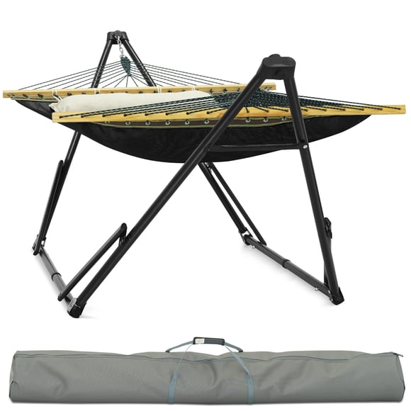 Tranquillo Unity Adjustable Hammock Stand, Collapsible Camping Hammock and Stand, 800 lbs Capacity Steel Double Hammock Stand for 2 Persons, Premium Pre-Assembled Stand for Indoor Outdoor, Black